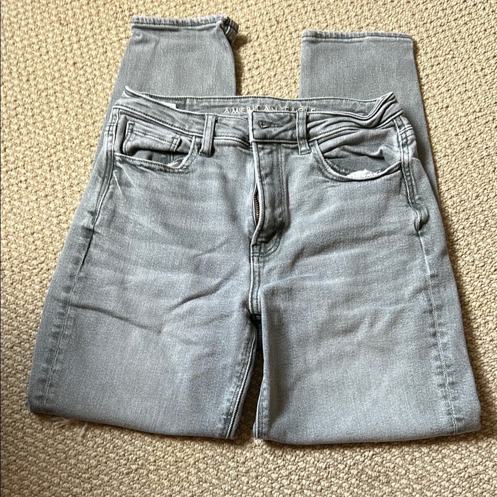 American Eagle Mom Jeans Gray Distressed 2